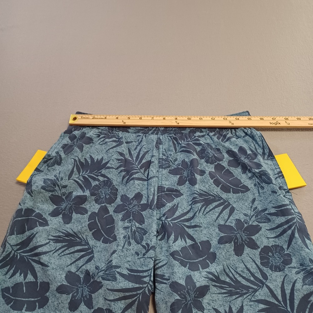 Mens Tropical Floral Swim Trunks Blue Gray Elastic Waist Mesh Liner Size Medium - Picture 4 of 8